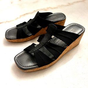 Donald J Pliner Clare Cork Wedge Platform Sandals in‎ Black Sz 6